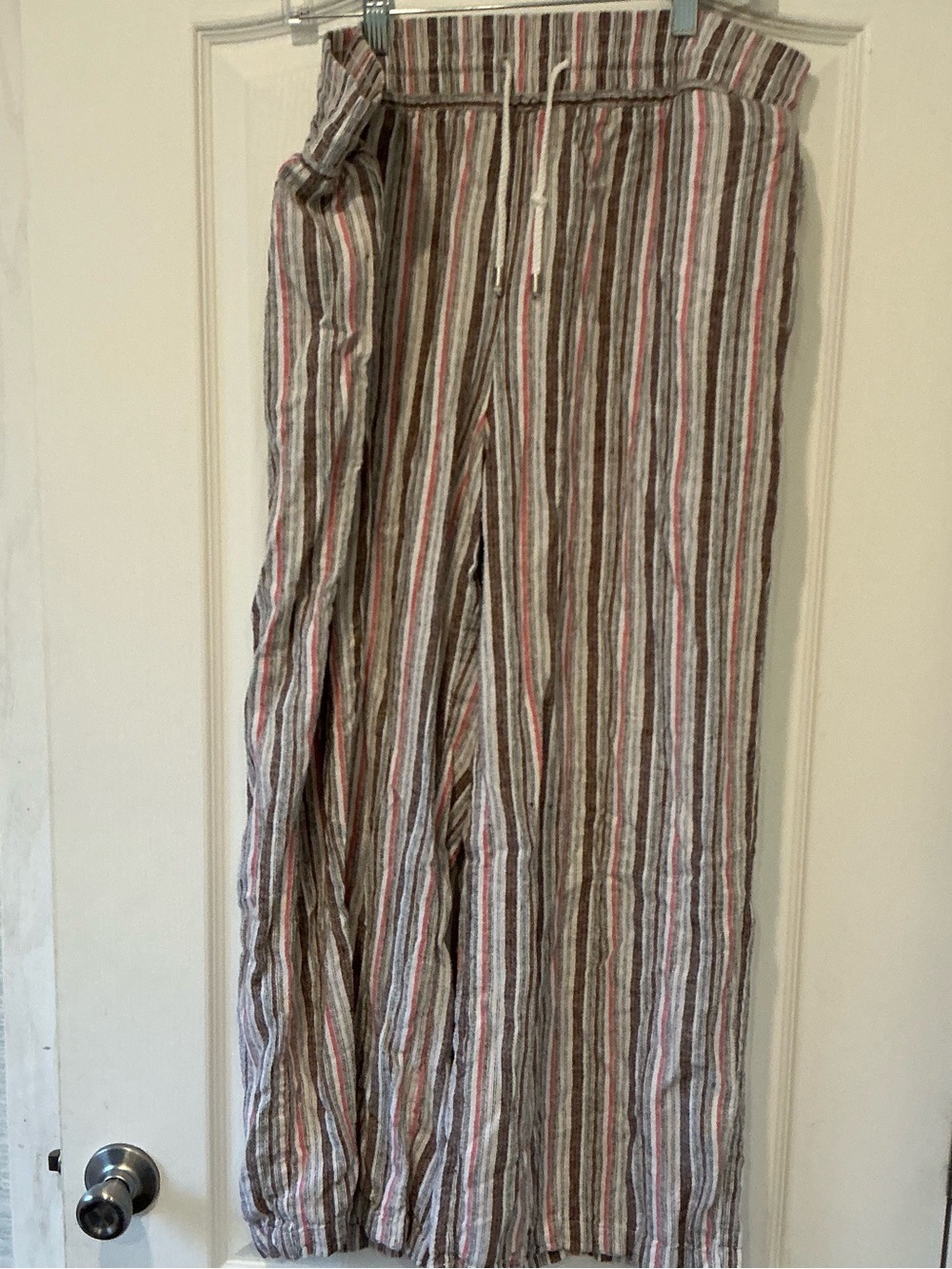 Time and Tru Striped Linen-Blend Drawstring Pants XL Euc